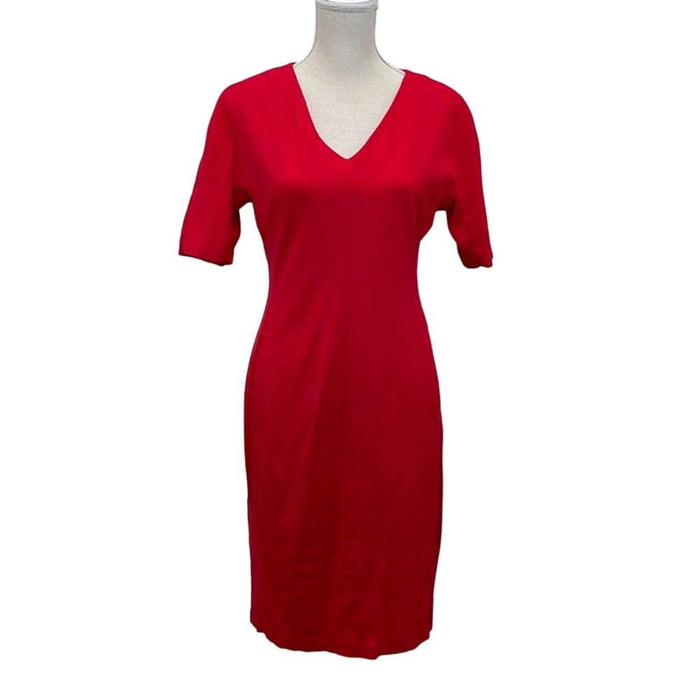 ELIZA J Fitted V Neck‎ Short Sleeve Red Dress with Back Zipper detail SZ10
